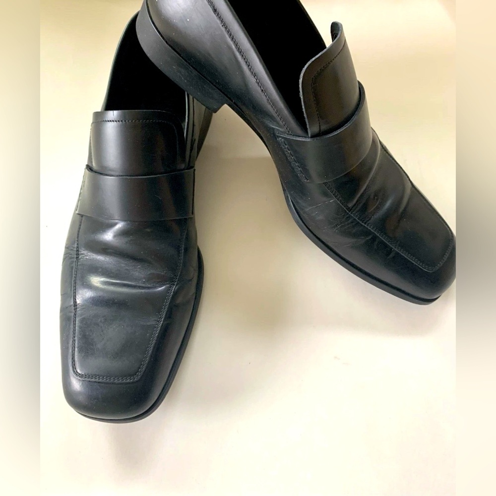 Gucci Black Leather Men's Slip-On Square-Toe Loafers Size 7.5